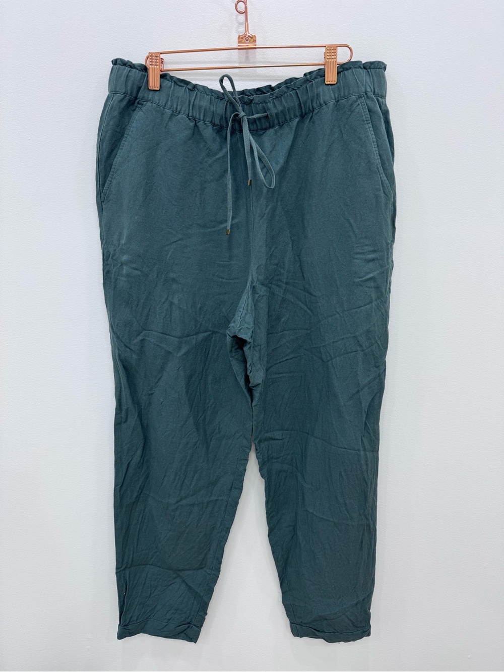 LOFT Wide Leg Drawstring Pants in Teal Green